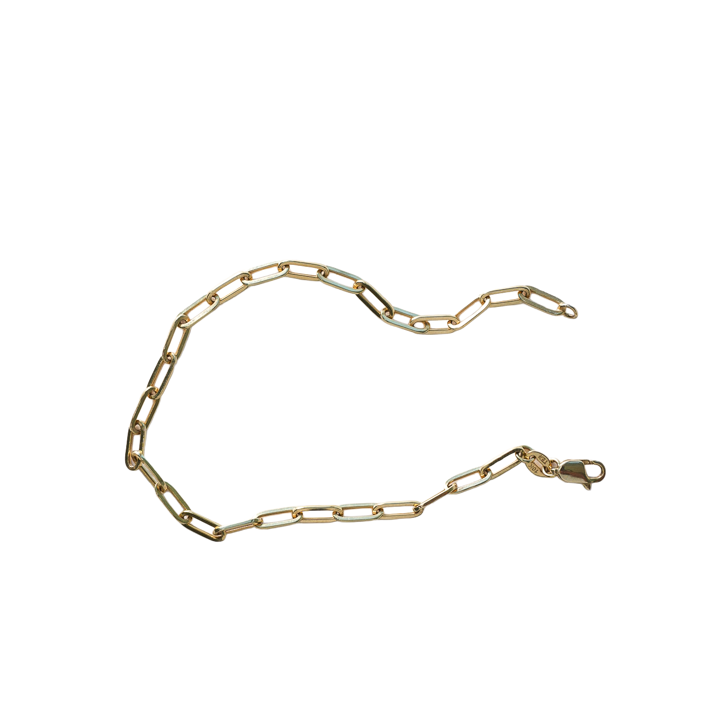 senoe 10k yellow gold paperclip bracelet on a white background 