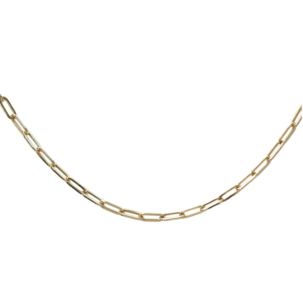 senoe 10k yellow gold paperclip chain necklace on a white background 
