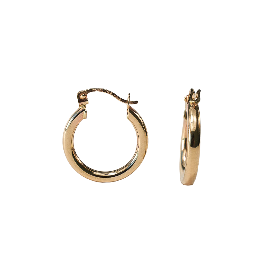 senoe classic hoop earrings in 10k yellow gold on a white background 