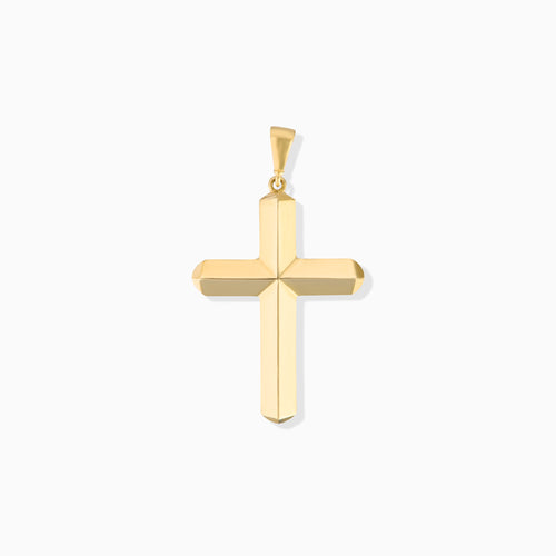 senoe gold cross pendant in 10k yellow gold on a white background