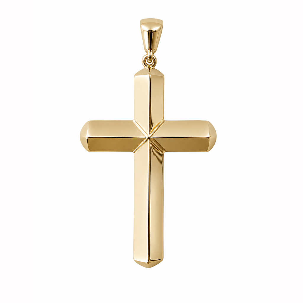 senoe gold cross pendant in 10k yellow gold on a white background