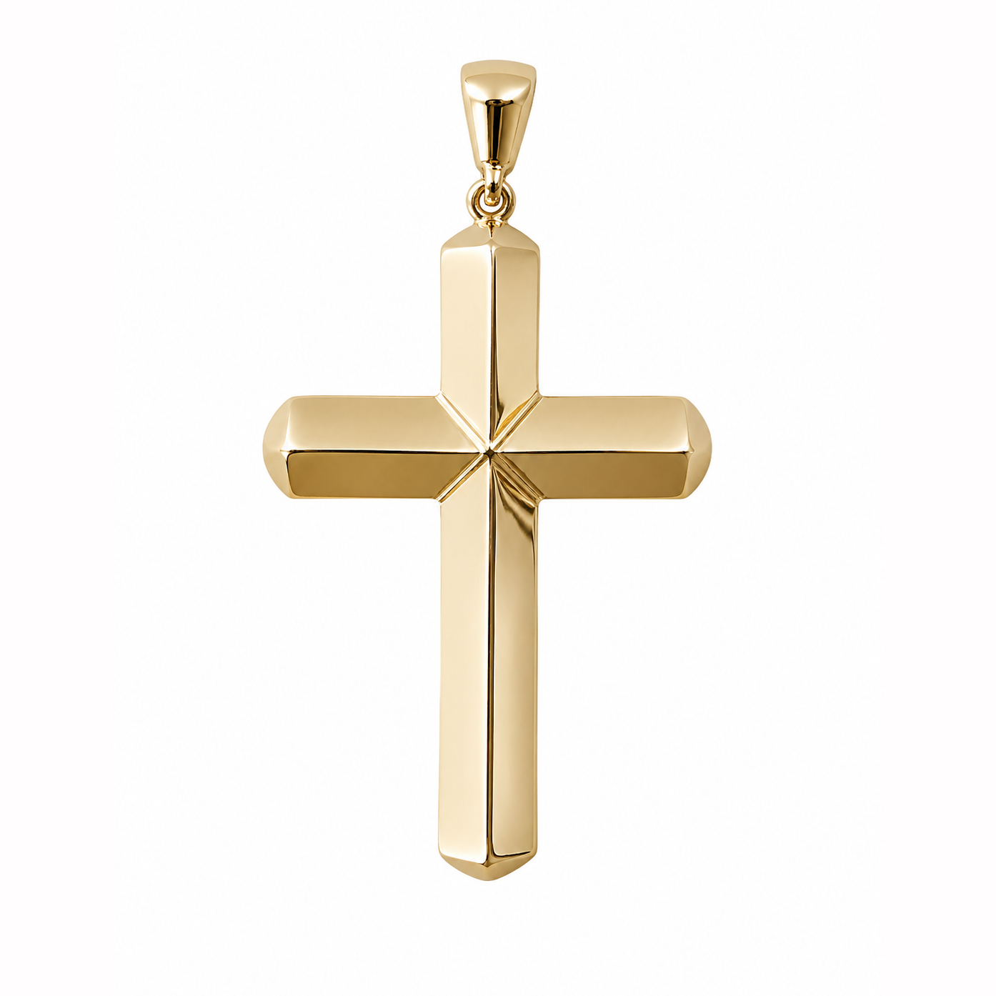 senoe gold cross pendant in 10k yellow gold on a white background