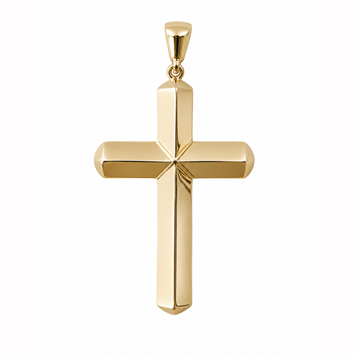 senoe gold cross pendant in 10k yellow gold on a white background