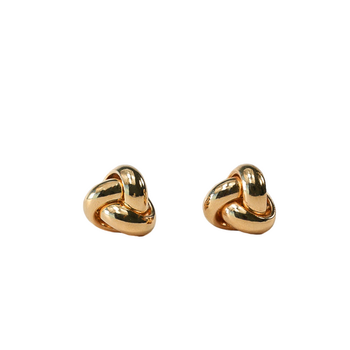 senoe gold knot stud earrings in 14k yellow gold on a white background
